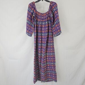 Beautiful Aztec Embroidered Vintage Purple Multicolor Off The Shoulder Dress M/L